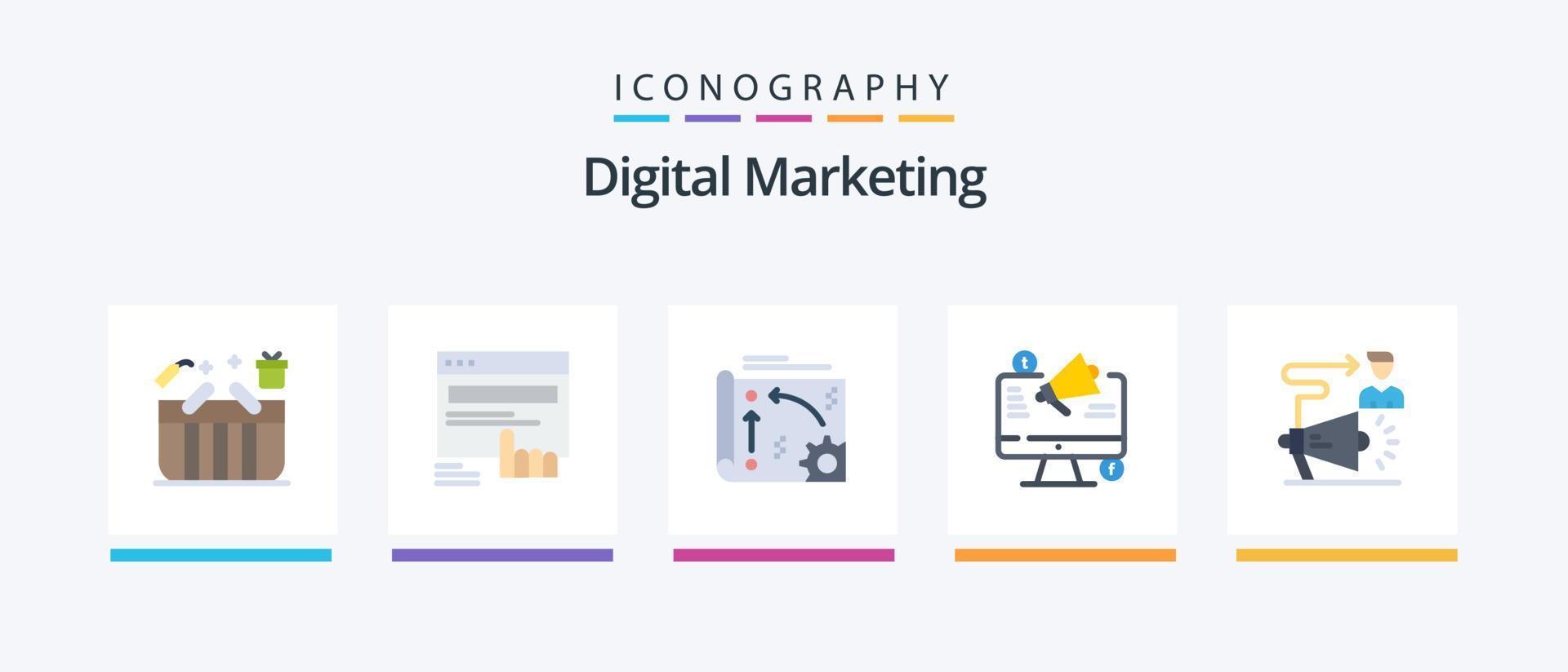 pacote de ícones plana 5 de marketing digital, incluindo anúncio. marketing. rede. api. configuração. design de ícones criativos vetor