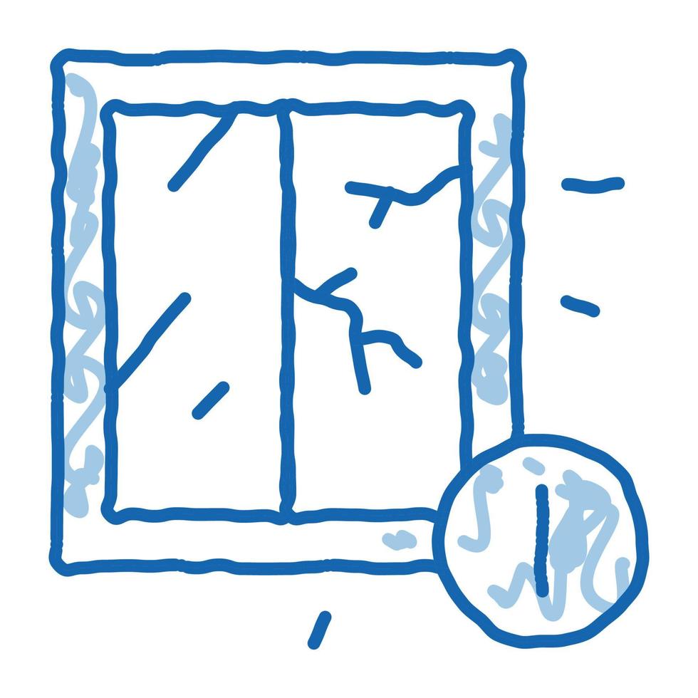 janela rachada por causa da ilustração desenhada à mão do ícone do doodle ertnquake vetor