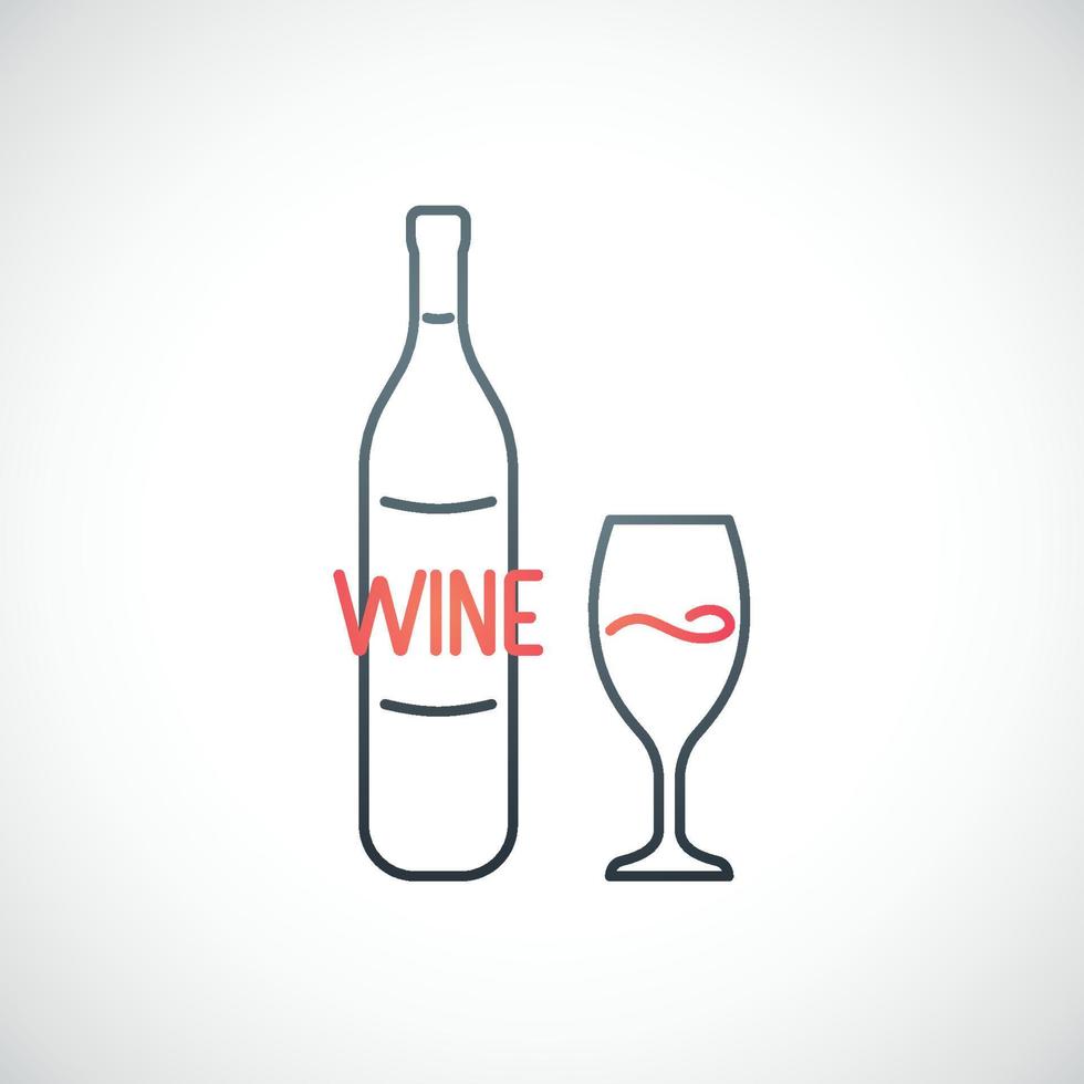 emblema de vinho. modelo de contorno simples com garrafa de vinho e copo de vinho isolado no fundo branco. vetor