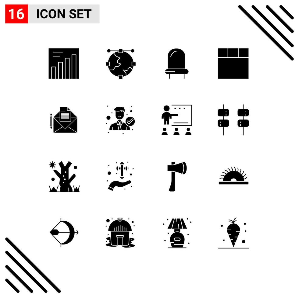 16 conceito de glifo sólido para sites móveis e aplicativos, carta de funcionário, fax, correio, elementos de design de vetores editáveis