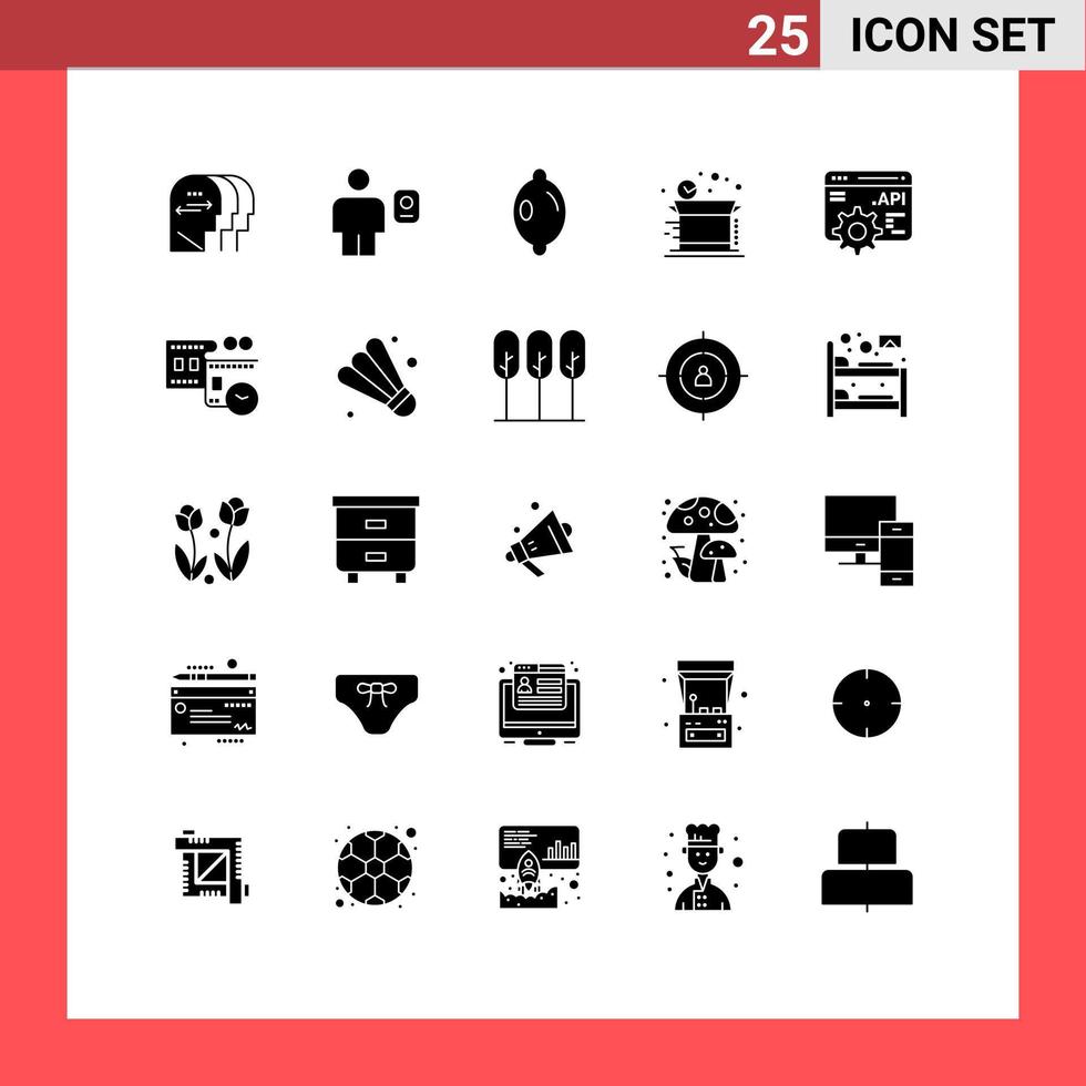 25 interface do usuário pacote de glifos sólidos de sinais e símbolos modernos da interface do programa aplicativo perfil api entrega de remessa elementos de design vetorial editáveis vetor