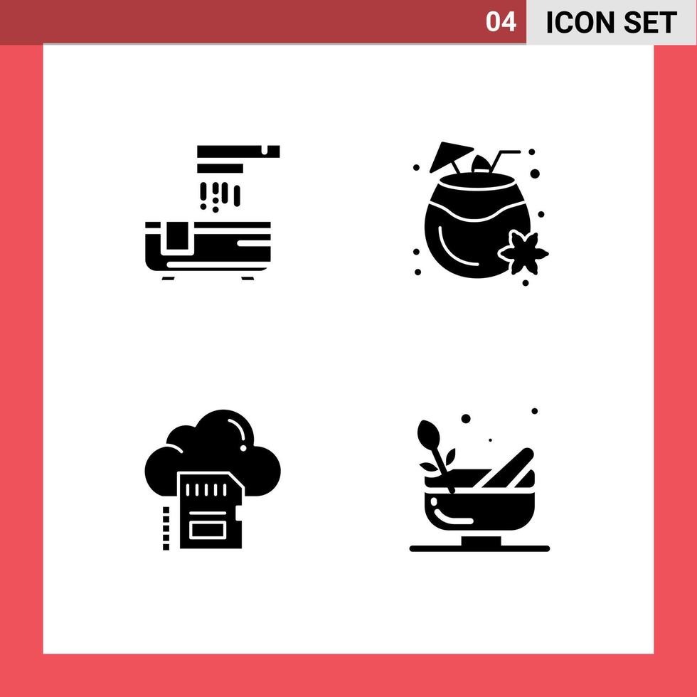 pacote de ícones vetoriais de estoque de 4 sinais e símbolos de linha para cartão de banho chuveiro bebida nuvem elementos de design vetoriais editáveis vetor