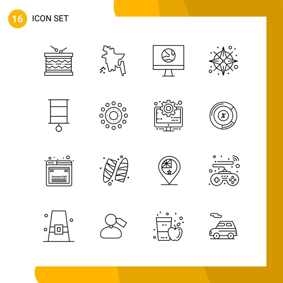 16 símbolos de contorno do pacote de ícones de estilo de linha de conjunto de ícones isolados em fundo branco para design de site responsivo de fundo vetorial de ícone preto criativo vetor
