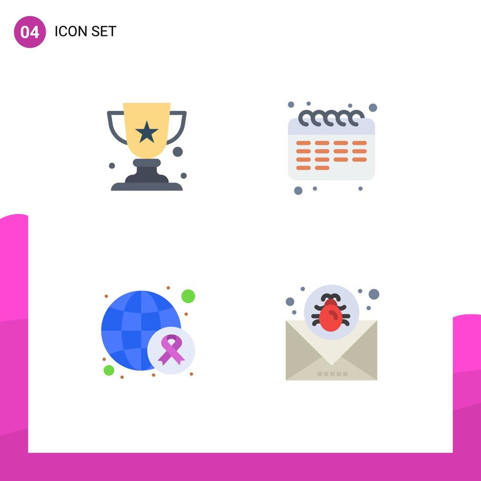 Pacote de ícones planos de 4 interfaces de usuário de sinais e símbolos modernos de elementos de design de vetores editáveis de ataque de estudante de calendário do dia do prêmio