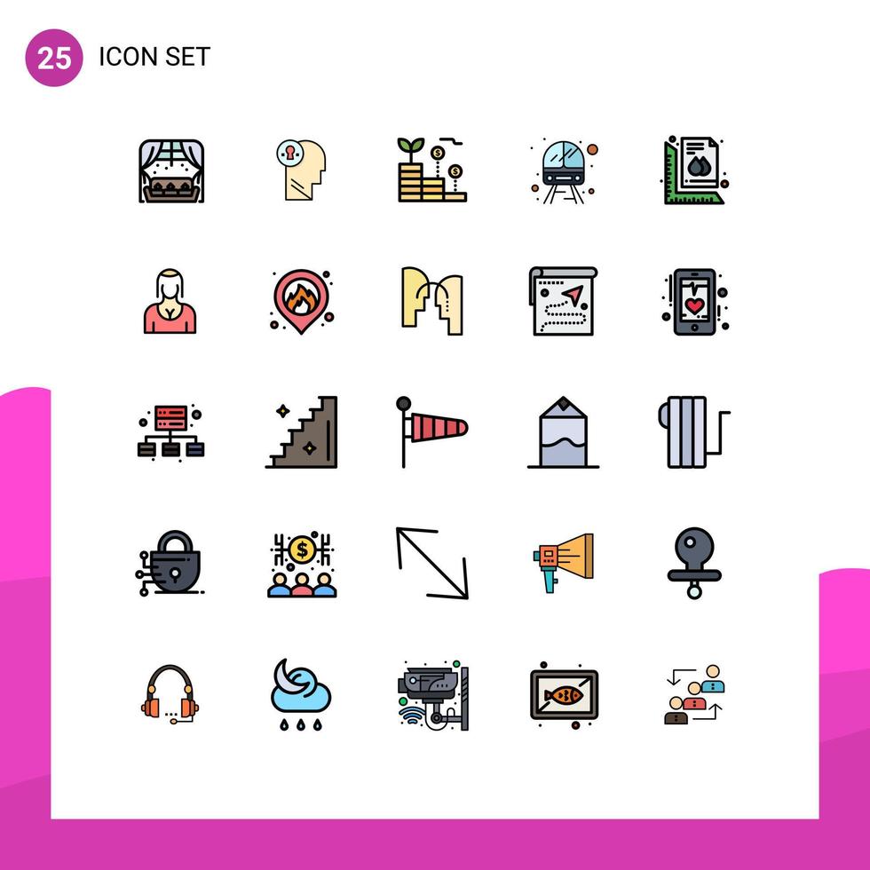 pacote de interface do usuário de 25 cores planas de linha preenchida básica de trem de medida pense em dinheiro de serviço editável elementos de design vetorial vetor