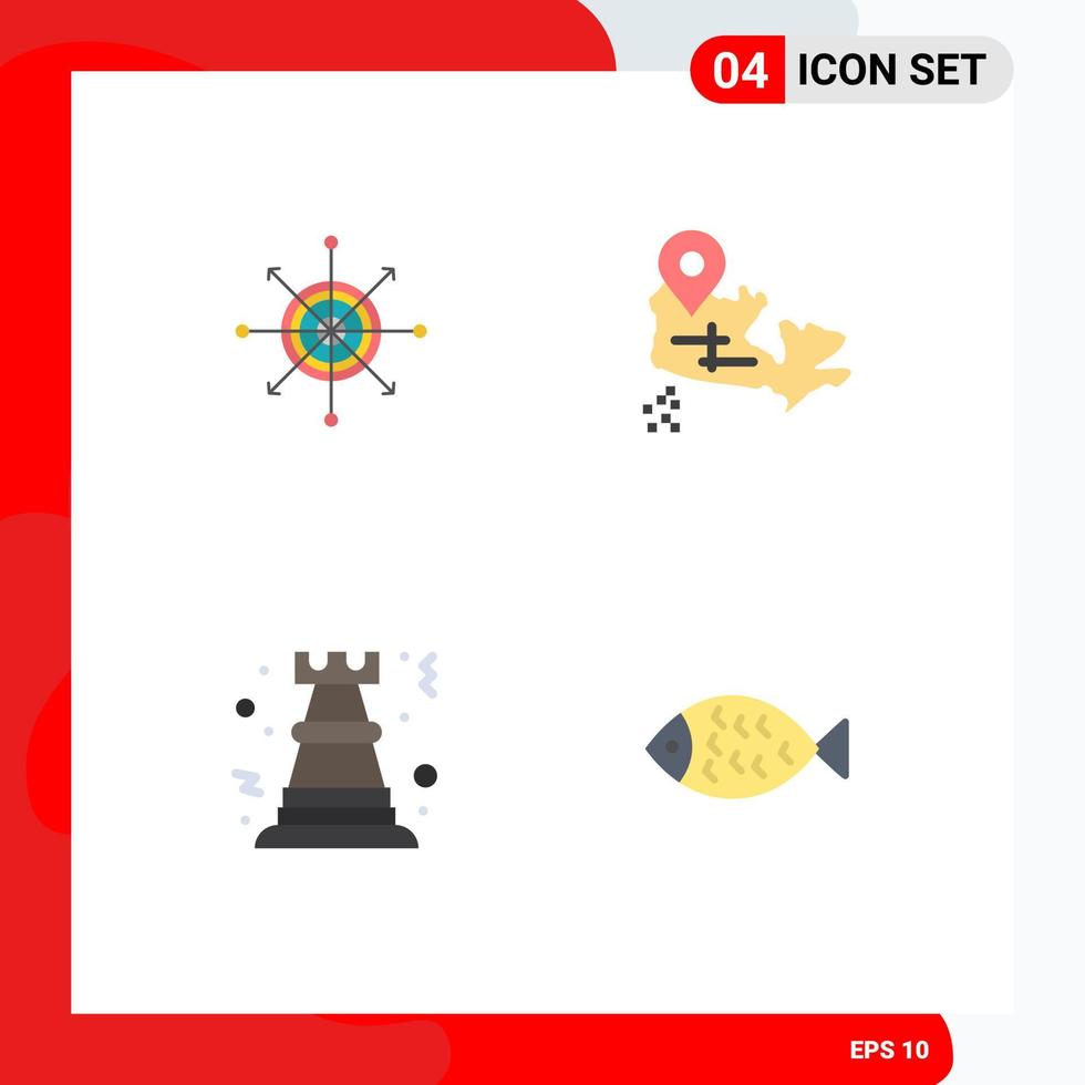 grupo de 4 sinais e símbolos de ícones planos para elementos de design de vetores editáveis de mapa de seta de xadrez de foco