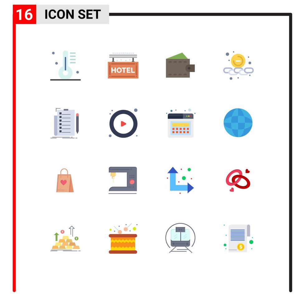 16 ícones criativos sinais modernos e símbolos de especialização resto menor remover pacote editável de carteira de elementos de design de vetores criativos