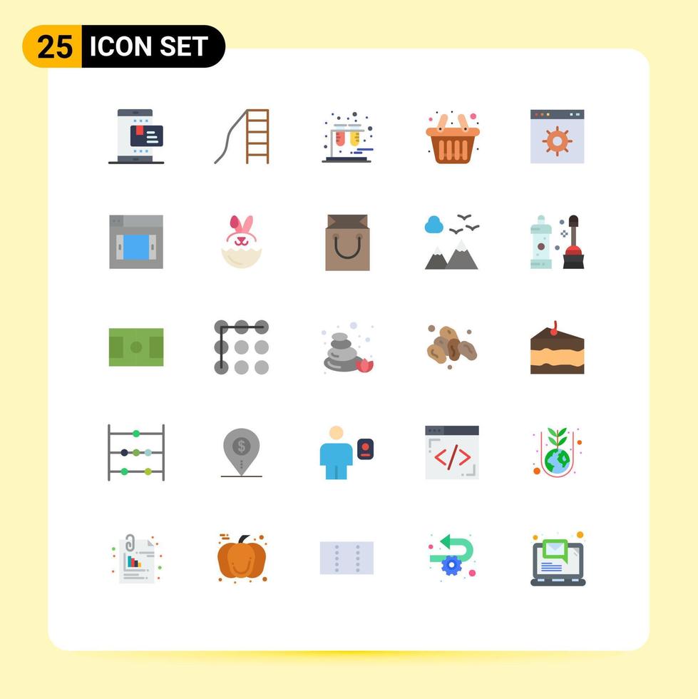grupo de símbolos de ícones universais de 25 cores planas modernas do slide do navegador da web, cesta de compras, elementos de design vetorial editáveis vetor