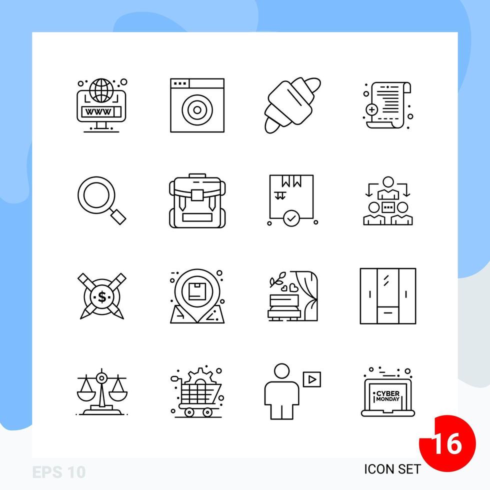 pacote moderno de 16 símbolos de contorno de linha de ícones isolados em fundo branco para design de sites criativos de fundo vetorial de ícone preto vetor