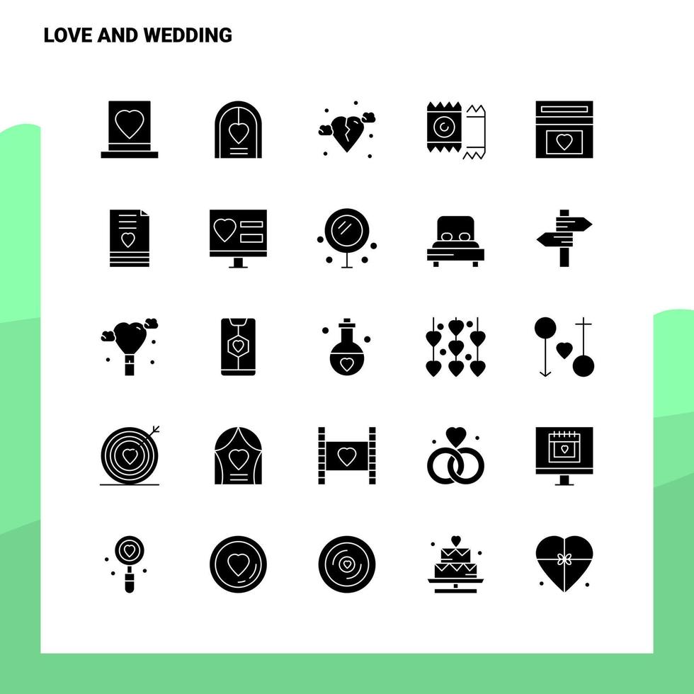 25 conjunto de ícones de amor e casamento modelo de ilustração vetorial de ícone de glifo sólido para web e ideias móveis para empresa de negócios vetor
