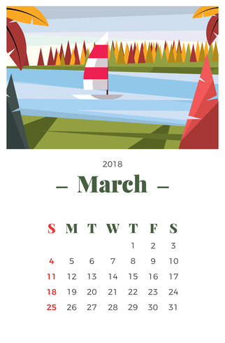 Calendário de paisagem de março de 2018 vetor