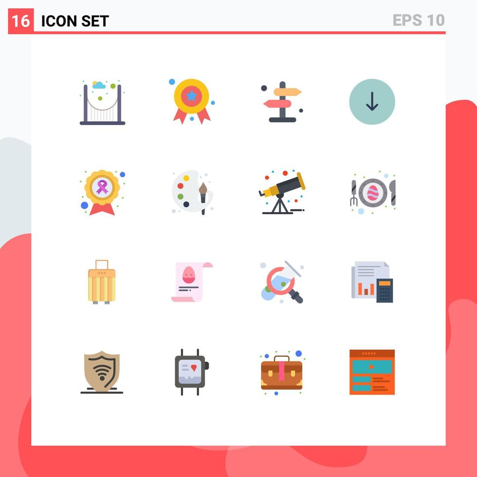 16 cores planas universais definidas para aplicativos da web e móveis downloads de direção de fita de reconhecimento de fita para baixo pacote editável de elementos de design de vetores criativos