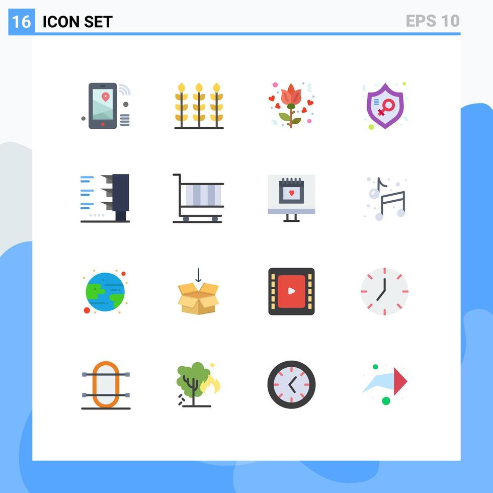 conjunto de cores planas de interface móvel de 16 pictogramas de semáforo mulher flor proteção justiça pacote editável de elementos de design de vetores criativos