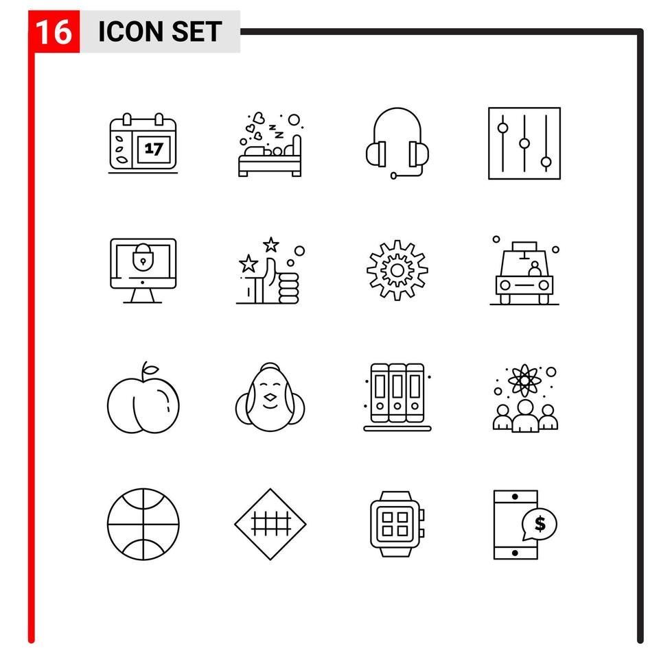 pacote de ícones vetoriais de estoque de 16 sinais e símbolos de linha para favoritos bloquear ferramentas de internet do sono elementos editáveis de design vetorial vetor