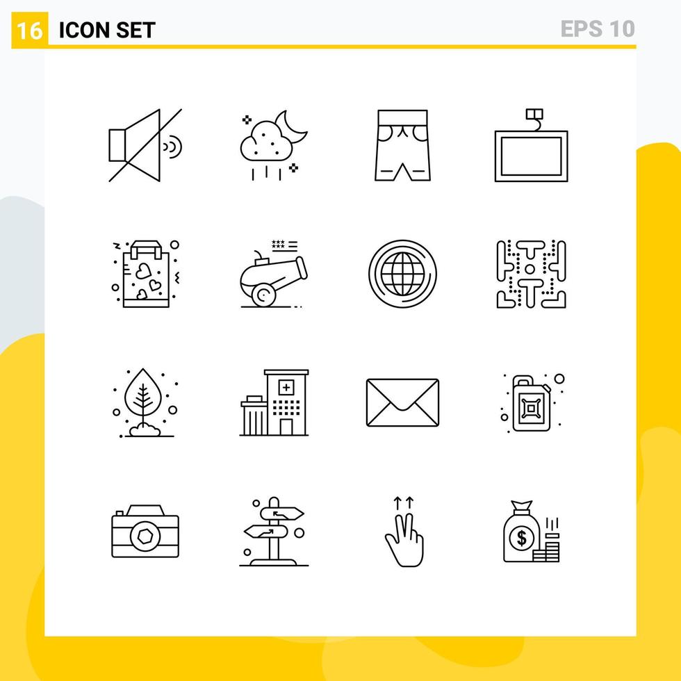 pacote de ícones vetoriais de estoque de 16 sinais e símbolos de linha para roupas favoritas de papel comprar elementos de design de vetores editáveis de tv