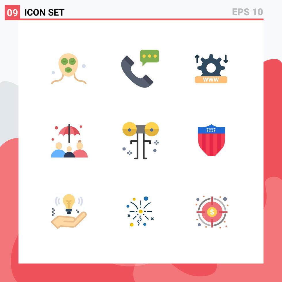 Pacote de cores planas de interface de usuário 9 de sinais e símbolos modernos de grupo de conversação de seguro de vida com olhos, configuração de seguro, elementos de design de vetores editáveis