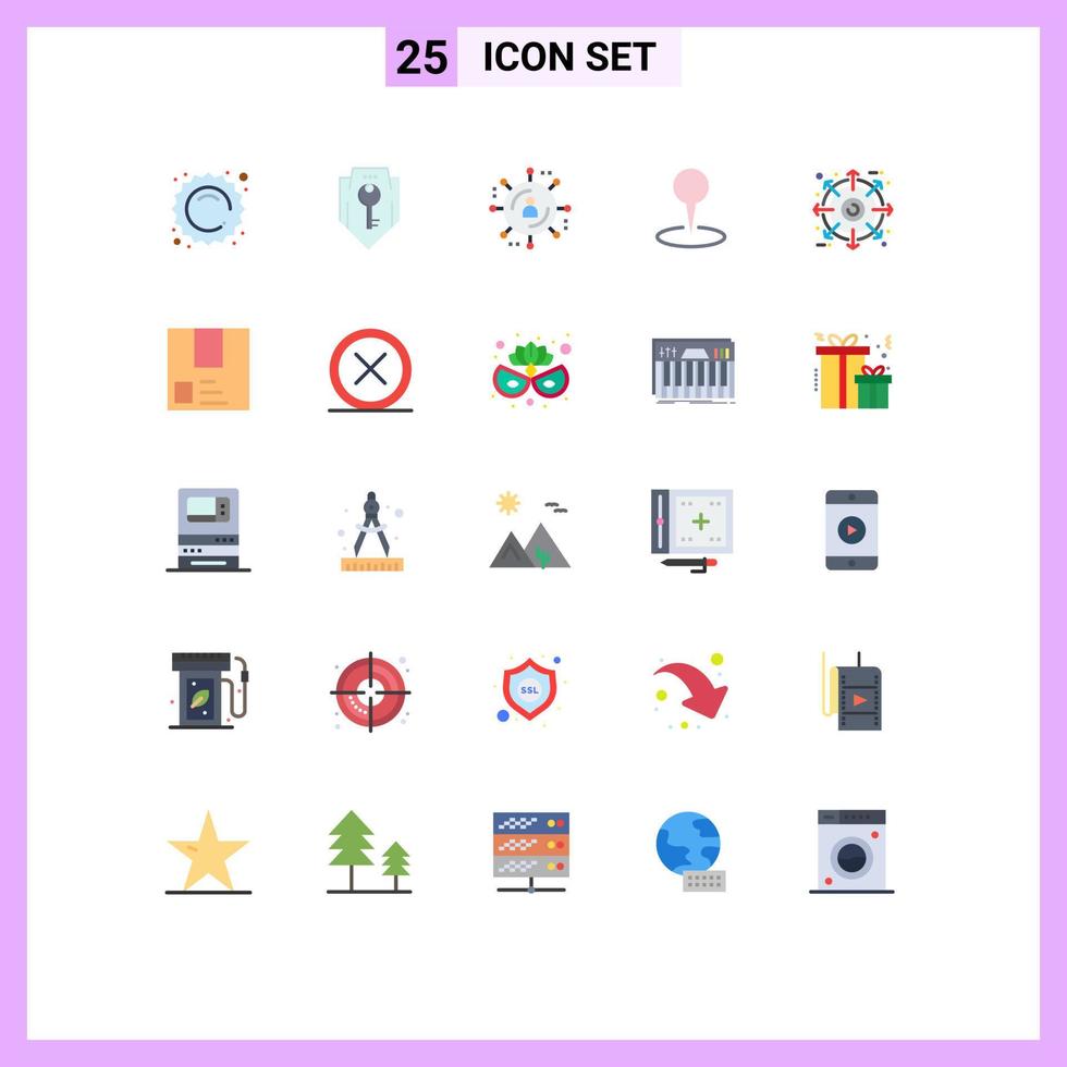 pacote de cores planas de 25 símbolos universais de elementos de design de vetores editáveis de local de marcador de escudo de pino de pacote