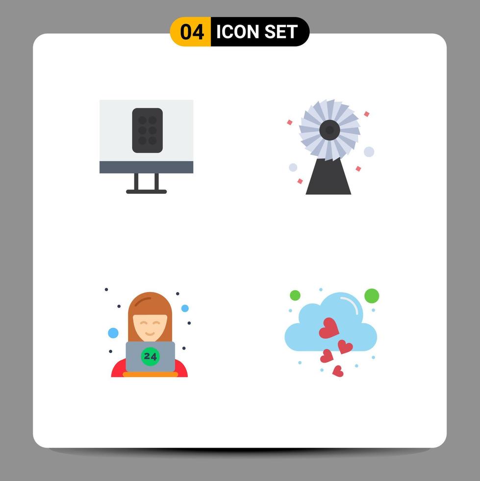 pacote de interface do usuário de 4 ícones planos básicos de tecnologia de edifícios técnicos de controle elementos de design de vetores editáveis em nuvem