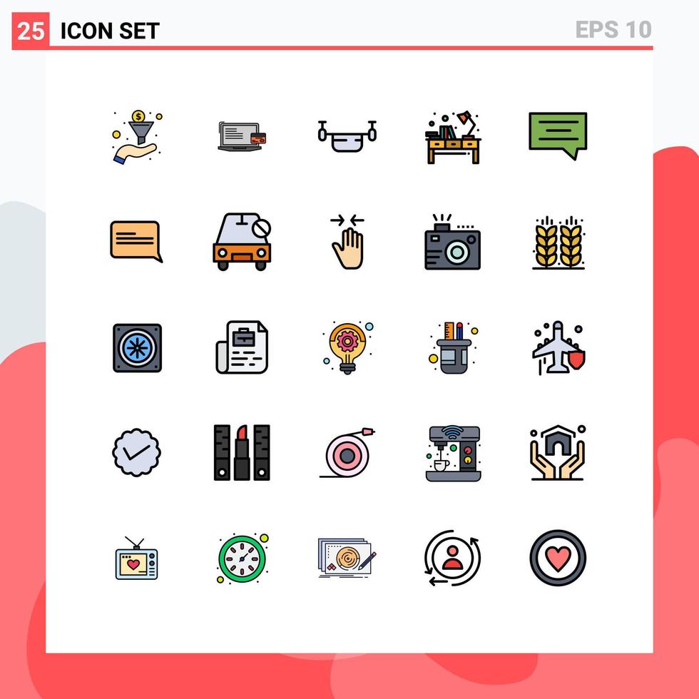 pacote de interface do usuário de 25 cores planas de linha preenchida básica de elementos de design de vetores editáveis de veículos leves de ar de mesa de trabalho