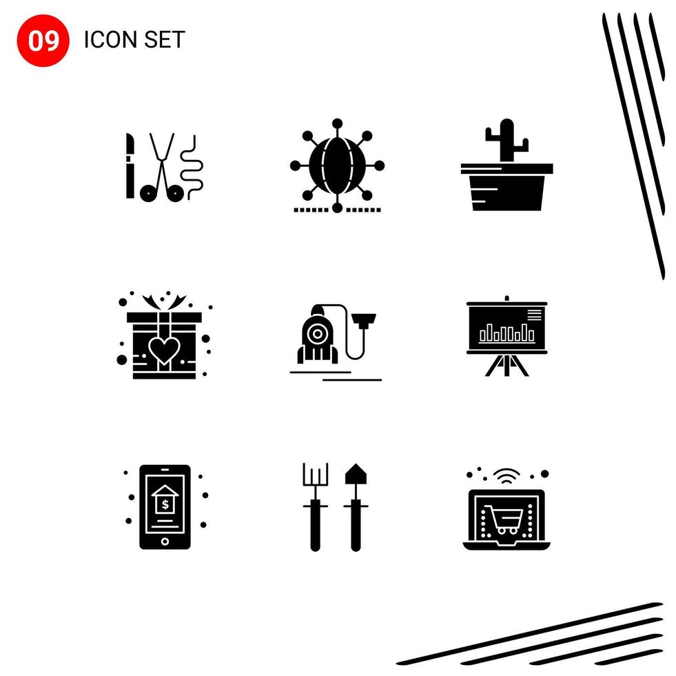 conjunto de 9 sinais de símbolos de ícones de interface do usuário modernos para o mundo do vácuo do hotel presente elementos de design de vetores editáveis