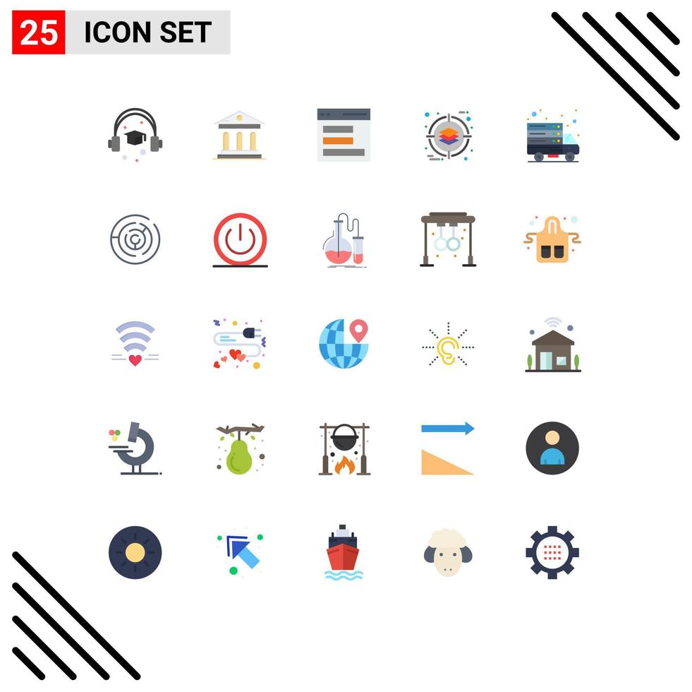 grupo de símbolos de ícone universal de 25 cores planas modernas de transferência de contato com a internet, implantação de produtos, elementos de design de vetores editáveis