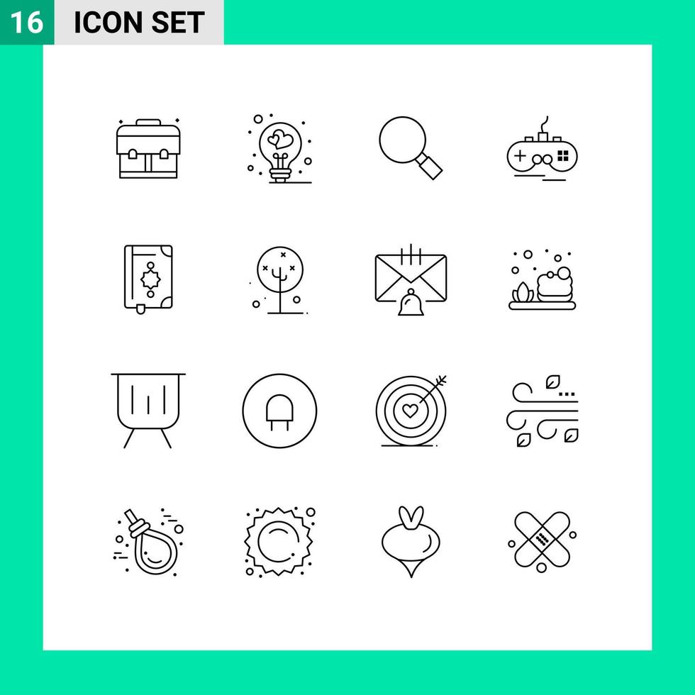 grupo de 16 contornos de sinais e símbolos para elementos de design de vetores editáveis sem fio do islam quran look gamepad