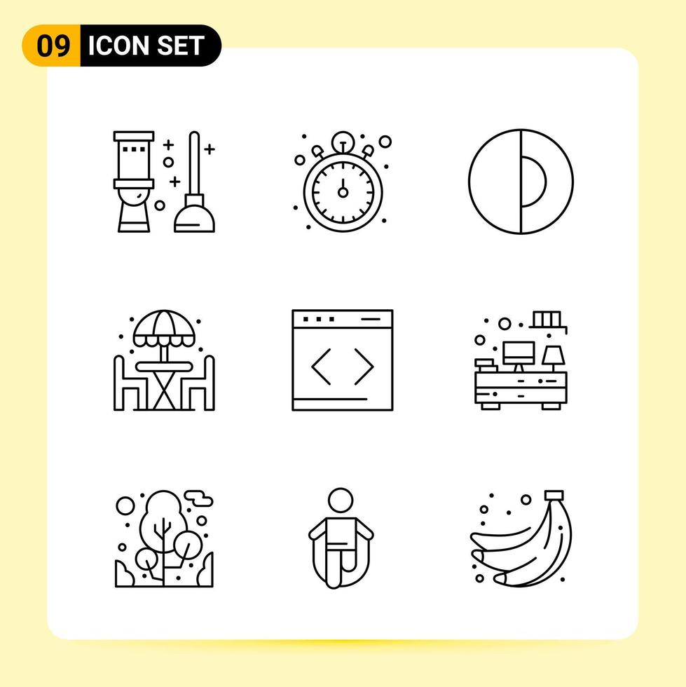 9 ícones criativos para design de site moderno e aplicativos móveis responsivos 9 sinais de símbolos de contorno em fundo branco 9 pacote de ícones criativo fundo de vetor de ícone preto
