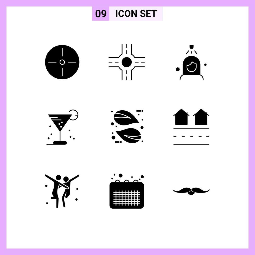 conjunto de 9 sinais de símbolos de ícones de interface do usuário modernos para limpeza de folhas de plantas elementos de design de vetores editáveis de gelo ecológico