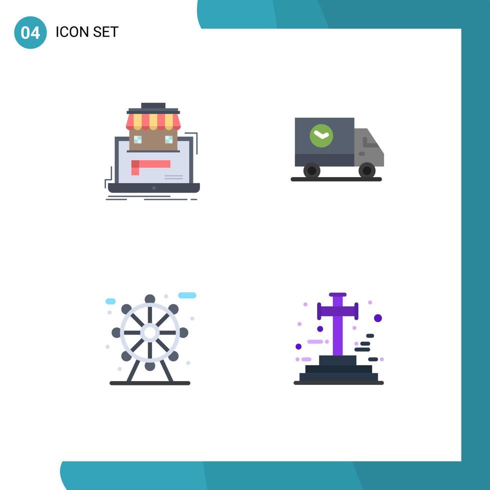 conjunto de 4 pacotes de ícones planos comerciais para elementos de design de vetor editável de vida de comércio eletrônico de dados de caminhão de negócios