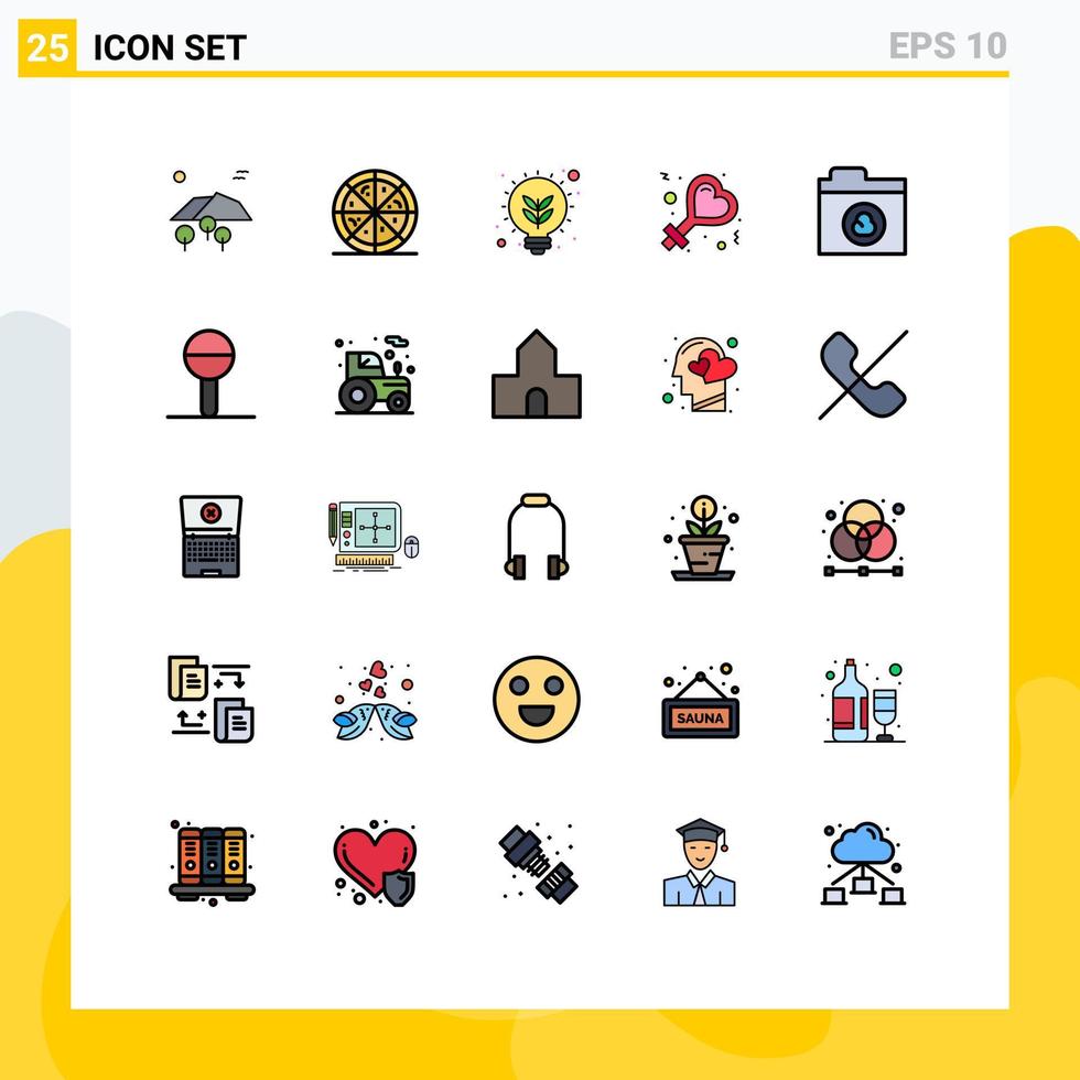 pacote de interface de usuário de 25 cores planas de linha preenchida básica de pasta de lâmpada de rede infantil mulher elementos de design de vetores editáveis