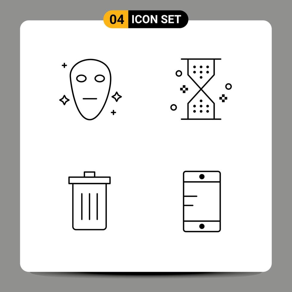 pacote de 4 sinais e símbolos modernos de cores planas de linha preenchida para mídia impressa na web, como elementos de design de vetores editáveis de lixo de interface de usuário alienígena