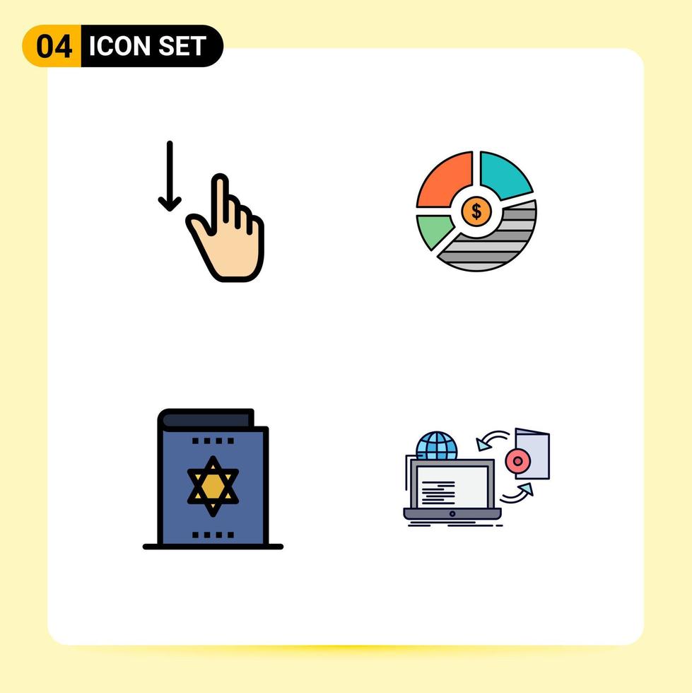 pacote de linha vetorial editável de 4 cores planas de linha preenchida simples de estatísticas de análise de gestos gráficos para baixo elementos de design vetorial editáveis vetor