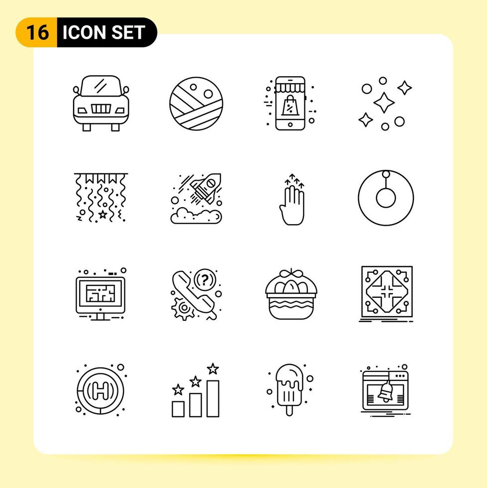 16 ícones criativos para design moderno de sites e aplicativos móveis responsivos 16 sinais de símbolos de contorno em fundo branco 16 pacotes de ícones criativos de fundo vetorial de ícones pretos vetor