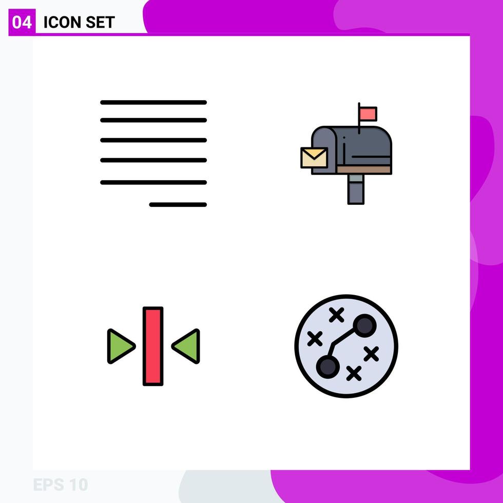 pacote de 4 sinais e símbolos modernos de cores planas de linha preenchida para mídia de impressão na web, como alinhar elementos de design vetorial editáveis de bactérias de e-mail de retorno vetor