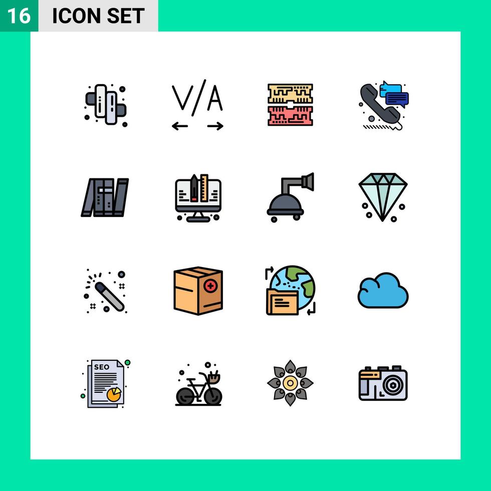 conjunto de pictogramas de 16 linhas simples preenchidas de cores planas de elementos de design de vetores criativos editáveis de chamada autônoma de bot militar