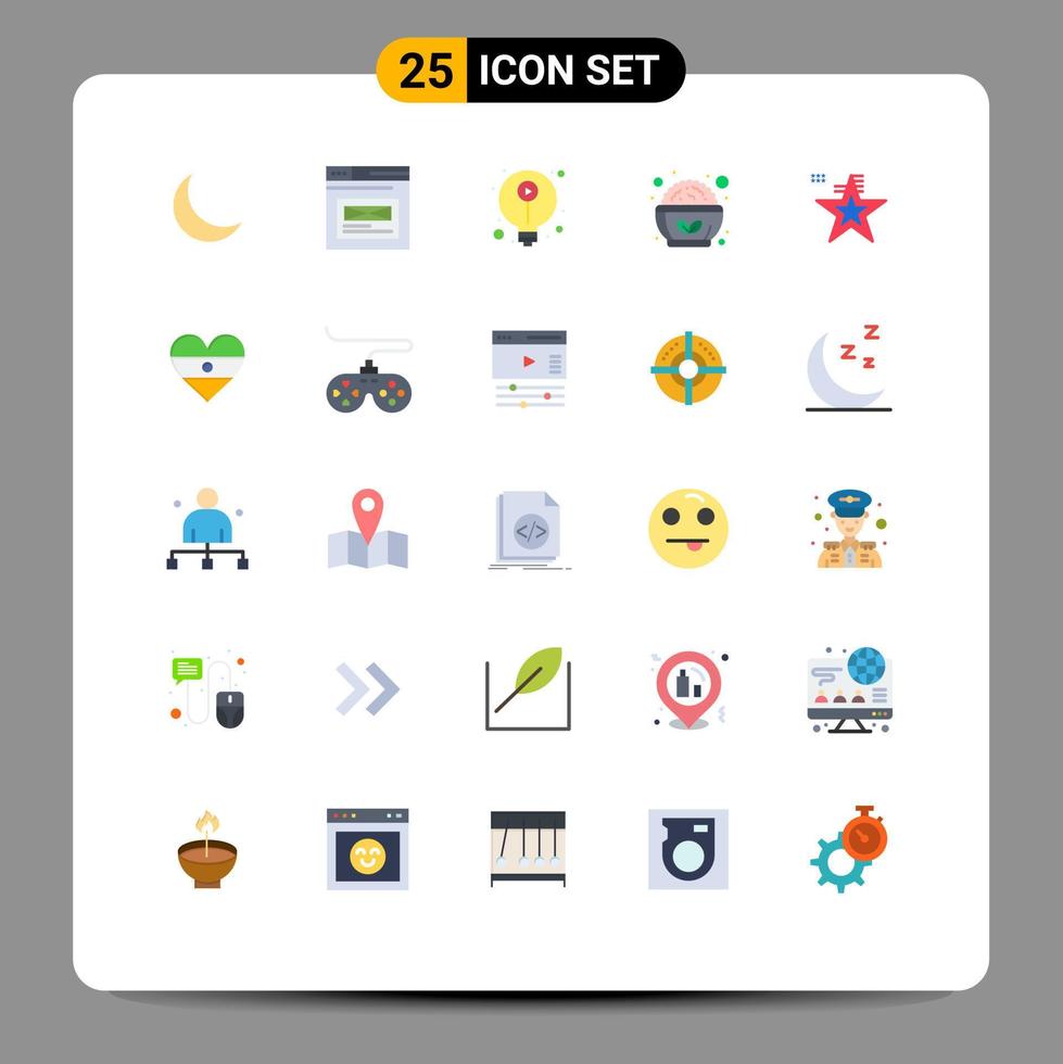 conjunto de cores planas de interface móvel de 25 pictogramas de design de salada estrela conhecimento saudável elementos de design de vetores editáveis
