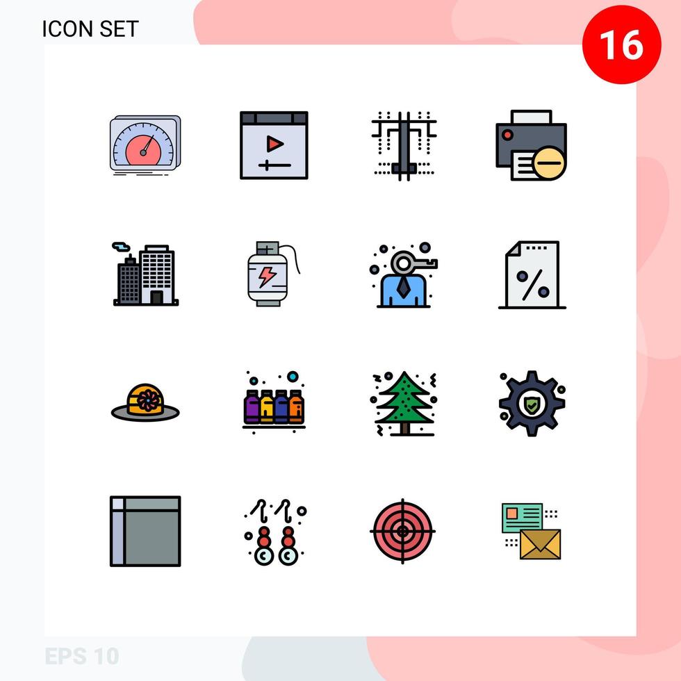 grupo de símbolos de ícone universal de 16 linhas preenchidas de cores planas modernas de hardware de construção site gadget computadores elementos de design de vetores criativos editáveis