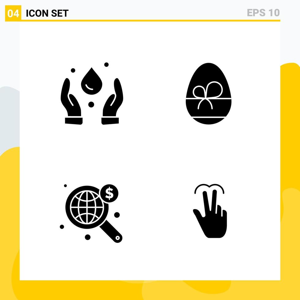 coleção de 4 ícones universais de ícones sólidos definidos para web e fundo de vetor de ícones pretos criativos móveis