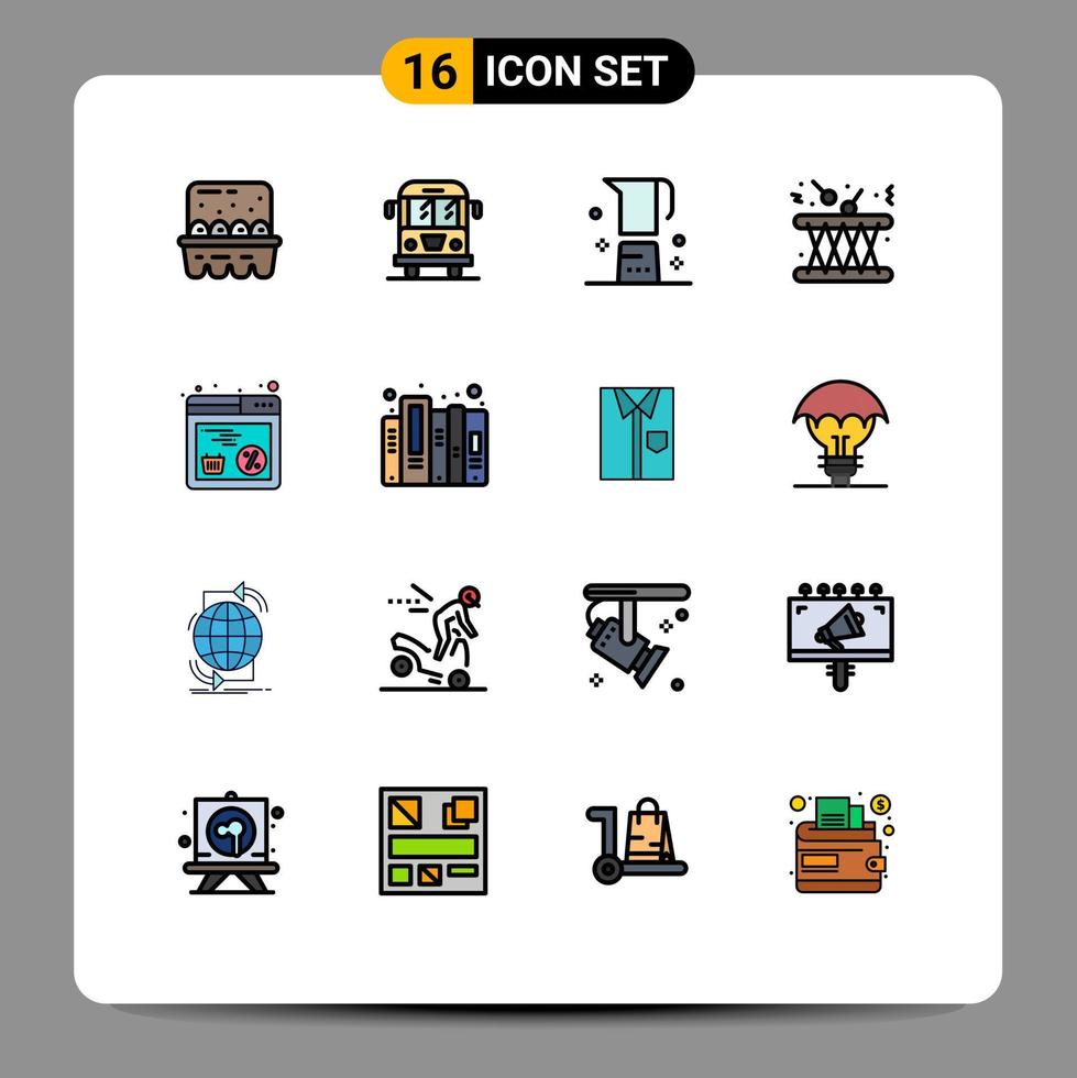 conjunto de 16 sinais de símbolos de ícones de interface do usuário modernos para som, bebida multimídia, caneca de música, elementos de design de vetores criativos editáveis