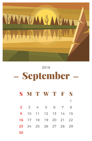 Setembro 2018 Paisagem Calendário Mensal vetor