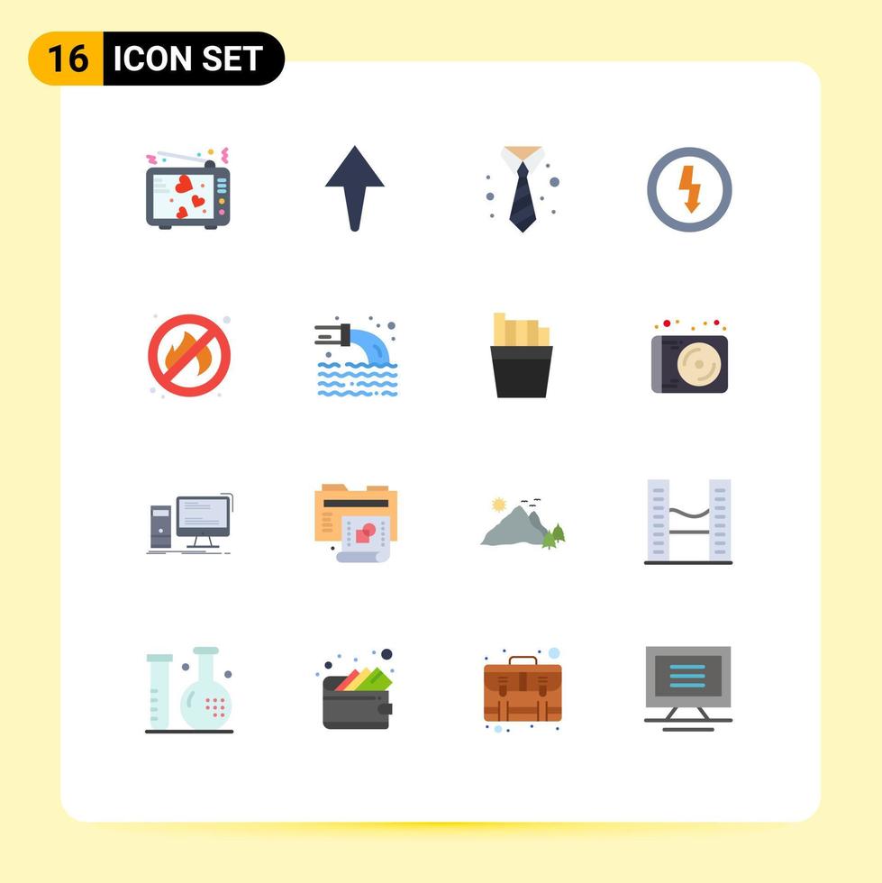 16 cores planas de vetores temáticos e símbolos editáveis de dispositivos de poder de terno de fogo de lugar pacote editável de elementos de design de vetores criativos