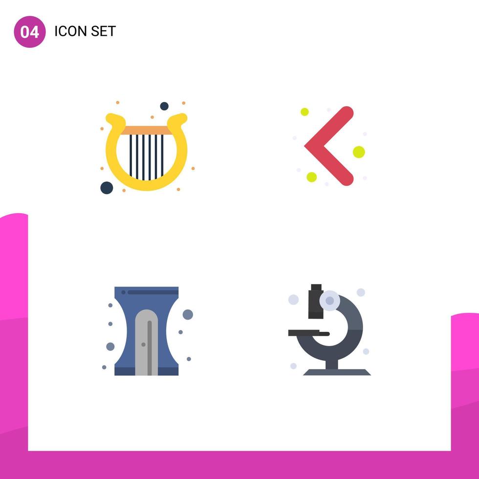 grupo de 4 ícones planos, sinais e símbolos para elementos de design de vetores editáveis de laboratório de navegação de lápis de harpa