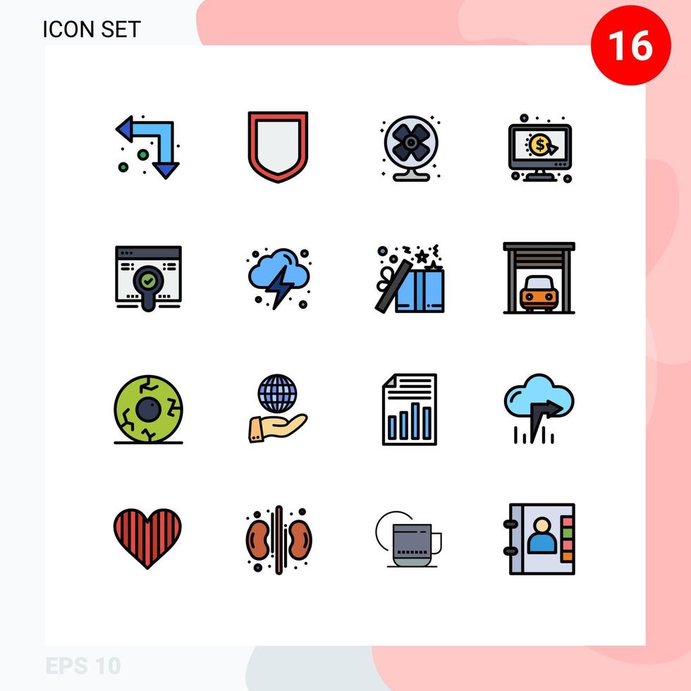 grupo de 16 sinais e símbolos de linhas preenchidas de cores planas para localizar condicionador da web ppc pagar elementos de design de vetores criativos editáveis