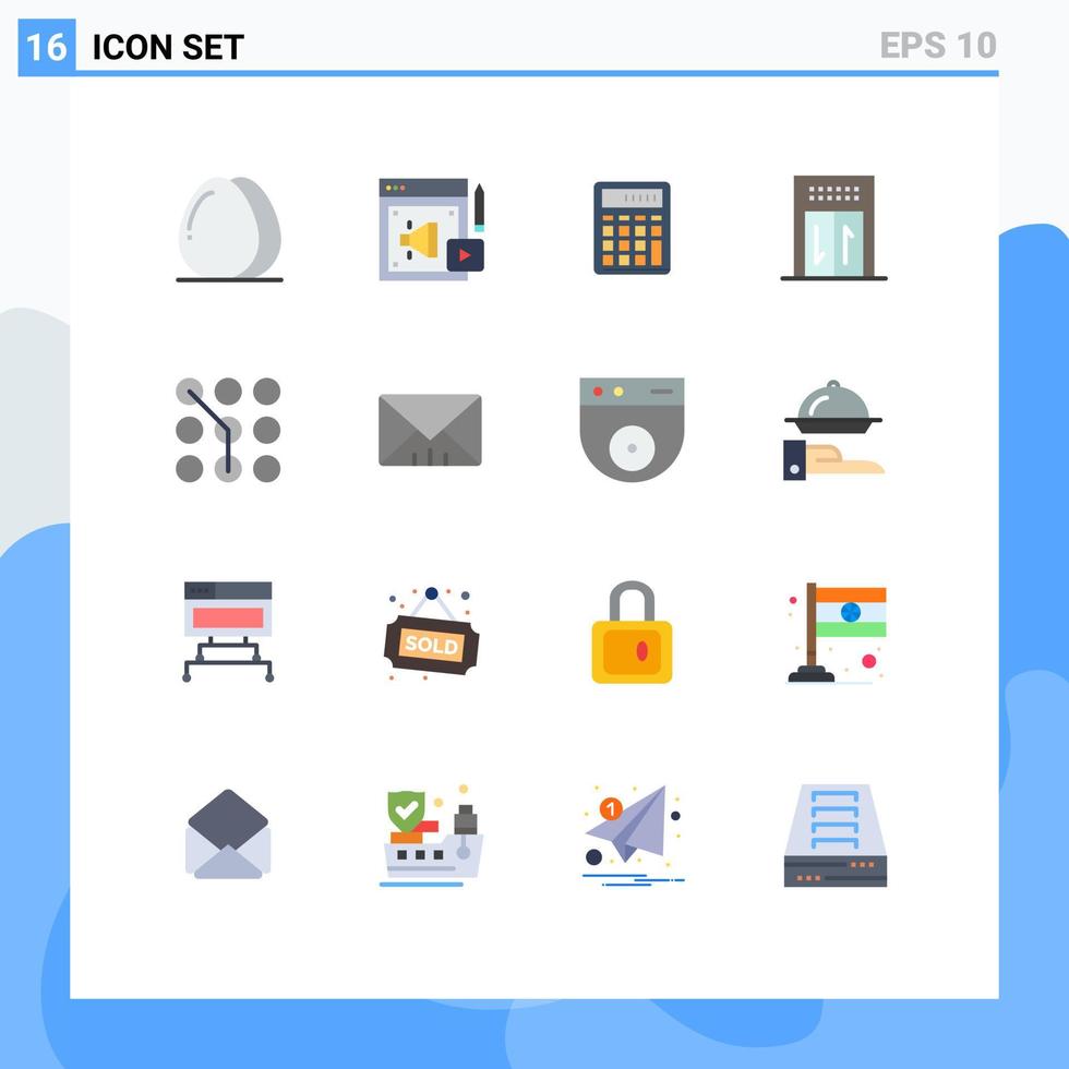 grupo de símbolos de ícone universal de 16 cores planas modernas de matemática de megafone de elevador de viagem calcula pacote editável de elementos de design de vetores criativos