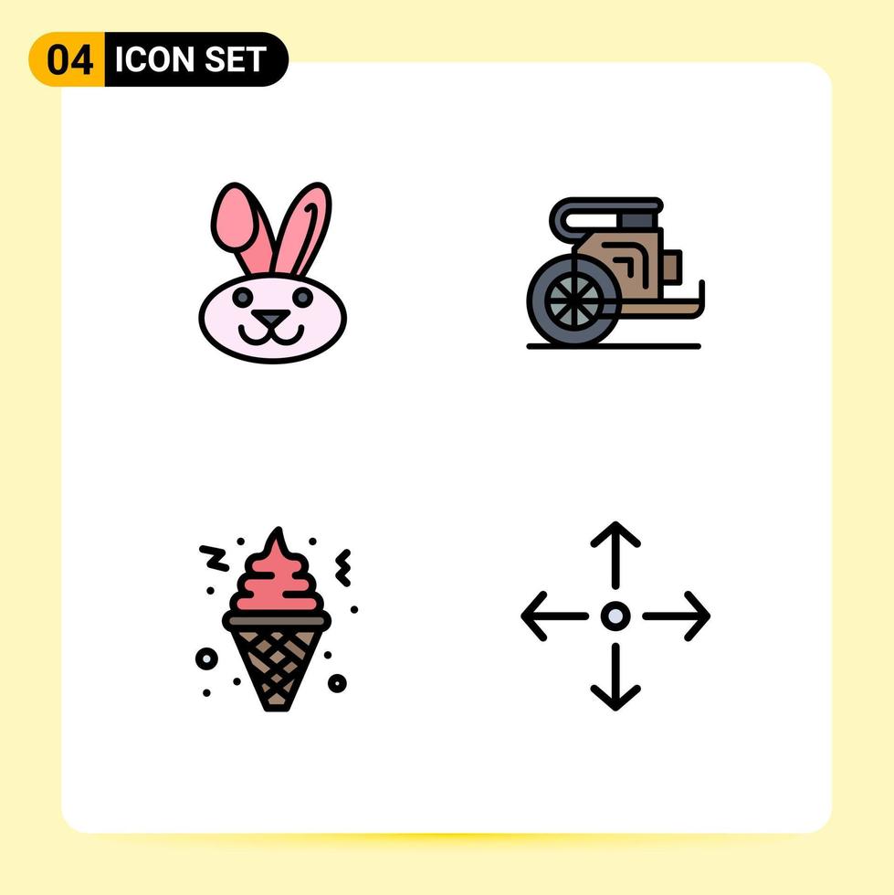4 interface de usuário pacote de cores planas de linha cheia de sinais e símbolos modernos de elementos de design de vetores editáveis de comida de príncipe de sorvete bynny