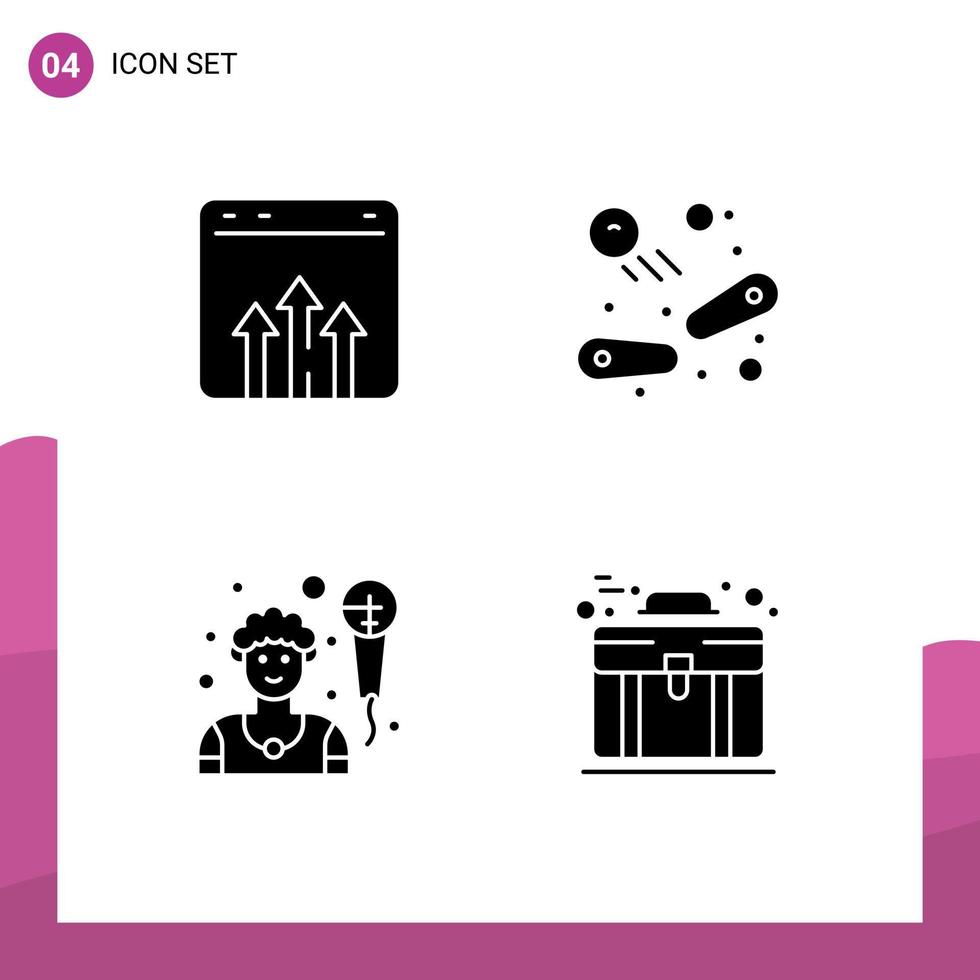 4 glifos sólidos universais definidos para aplicativos da web e móveis crescimento do artista de negócios divertido cantor elementos de design de vetores editáveis