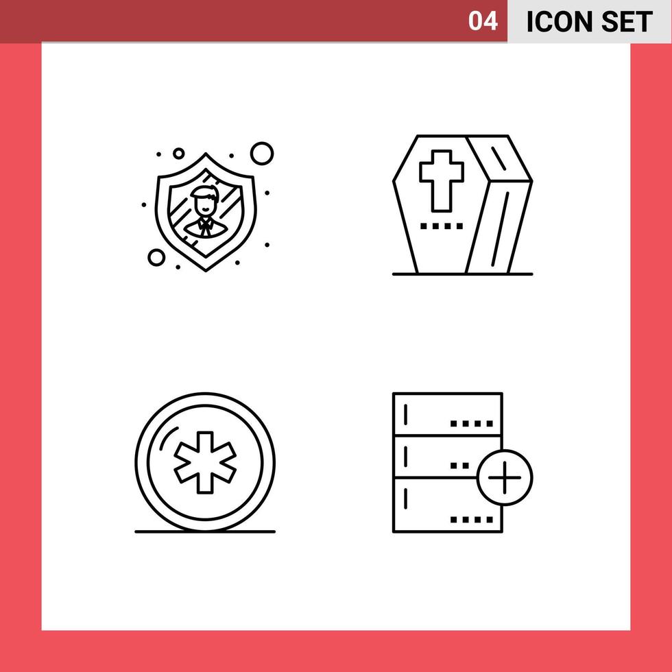 pacote de 4 sinais e símbolos modernos de cores planas de linha preenchida para mídia impressa na web, como caixão de saúde de funcionários, elementos de design de vetores editáveis médicos assustadores