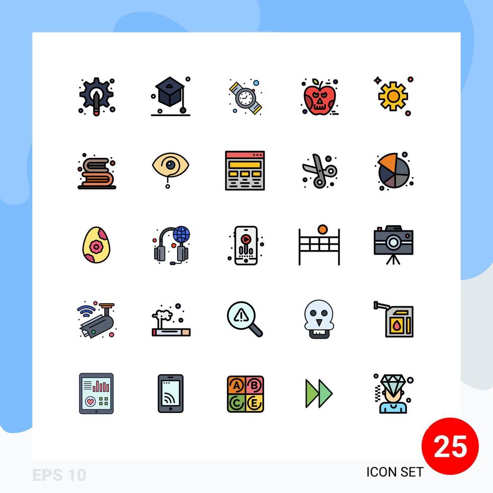 grupo de símbolos de ícone universal de 25 cores planas de linha preenchida moderna de elementos de design de vetores editáveis de maçã venenosa de estudantes de crânio