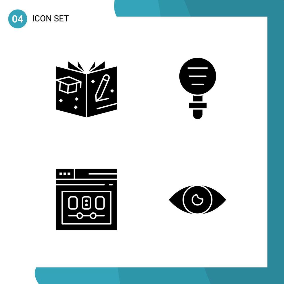 pacote vetorial de 4 símbolos de glifo ícone de estilo sólido definido em fundo branco para web e fundo de vetor de ícone preto criativo móvel