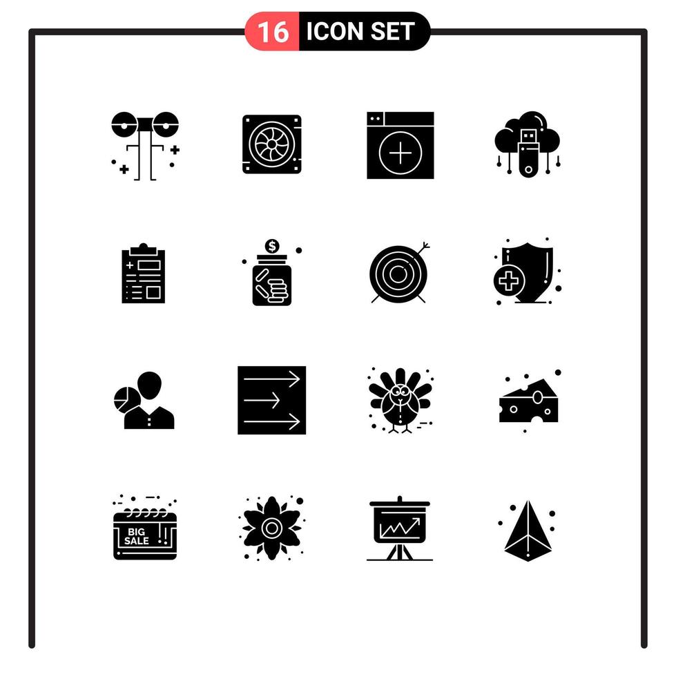 16 ícones criativos sinais e símbolos modernos de dados em nuvem air usb gráficos elementos de design vetorial editáveis vetor